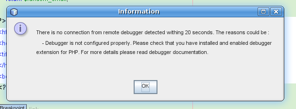 Information: There's not connection from remote debugger in 20 seconds. ...