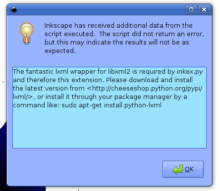 Inkscape has reveived additional data from the script executed. ...